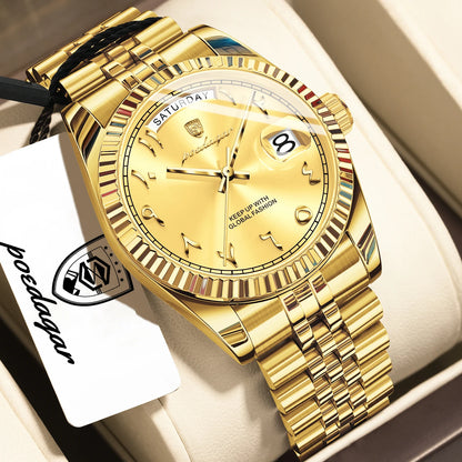 POEDAGAR Fashion High Quality Men Clock Waterproof Date Week Watch For Man Stainless Steel Luxury Quartz Men's Watches Reloj+Box