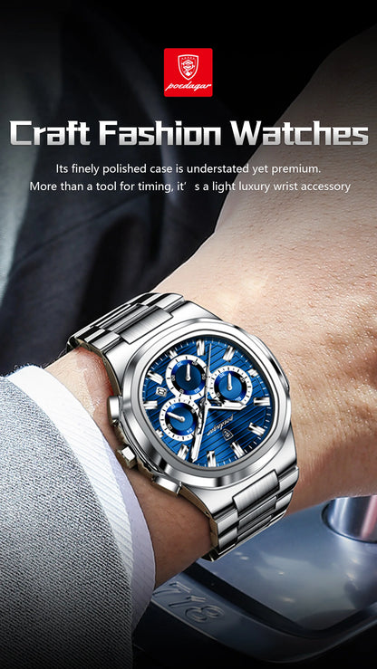 POEDAGAR Top High Quality Man Watch Luminous Waterproof Stainless Steel Men Clock Date Chronograph Quartz Business Men's Watches