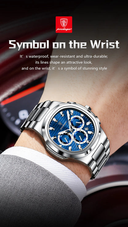 POEDAGAR Top High Quality Man Watch Luminous Waterproof Stainless Steel Men Clock Date Chronograph Quartz Business Men's Watches