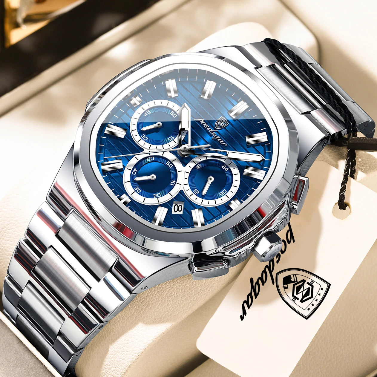 POEDAGAR Top High Quality Man Watch Luminous Waterproof Stainless Steel Men Clock Date Chronograph Quartz Business Men's Watches