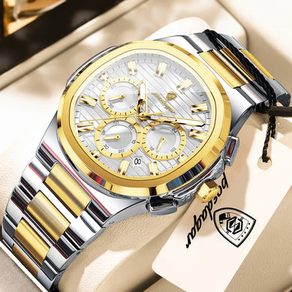 POEDAGAR Top High Quality Man Watch Luminous Waterproof Stainless Steel Men Clock Date Chronograph Quartz Business Men's Watches