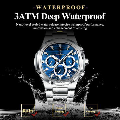 POEDAGAR Top High Quality Man Watch Luminous Waterproof Stainless Steel Men Clock Date Chronograph Quartz Business Men's Watches