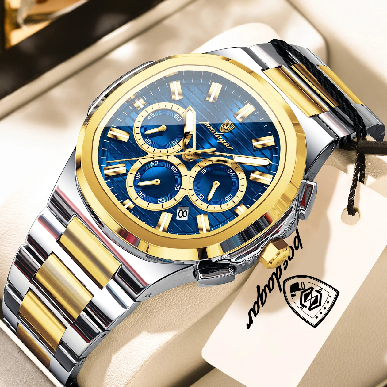 POEDAGAR Top High Quality Man Watch Luminous Waterproof Stainless Steel Men Clock Date Chronograph Quartz Business Men's Watches