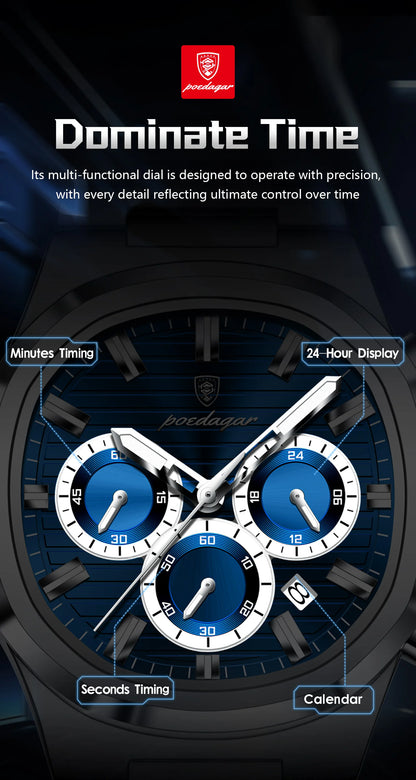 POEDAGAR Top High Quality Man Watch Luminous Waterproof Stainless Steel Men Clock Date Chronograph Quartz Business Men's Watches
