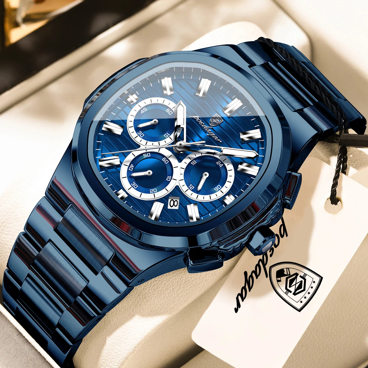 POEDAGAR Top High Quality Man Watch Luminous Waterproof Stainless Steel Men Clock Date Chronograph Quartz Business Men's Watches