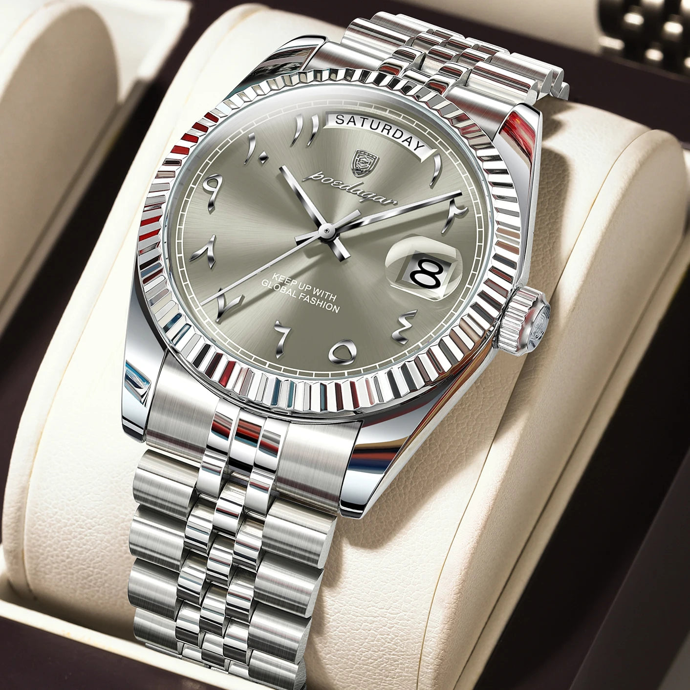 POEDAGAR Original Trendy Male Clock Waterproof Date Week Fashion Men's Watch Stainless Steel Luxury Quartz Watches For Men Reloj