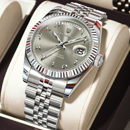 POEDAGAR Original Trendy Male Clock Waterproof Date Week Fashion Men's Watch Stainless Steel Luxury Quartz Watches For Men Reloj