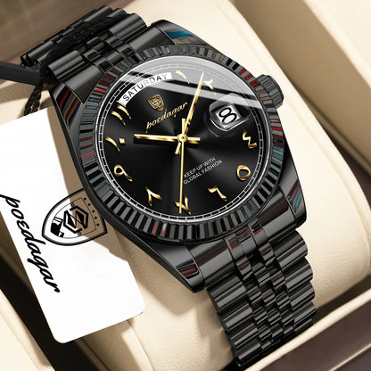 POEDAGAR Fashion High Quality Men Clock Waterproof Date Week Watch For Man Stainless Steel Luxury Quartz Men's Watches Reloj+Box