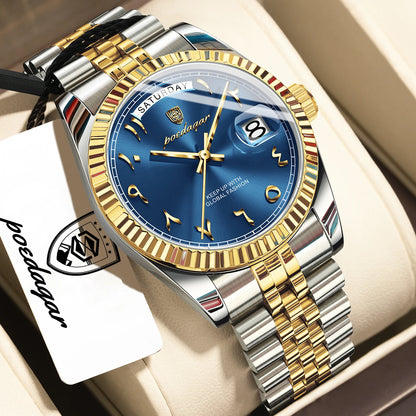 POEDAGAR Fashion High Quality Men Clock Waterproof Date Week Watch For Man Stainless Steel Luxury Quartz Men's Watches Reloj+Box