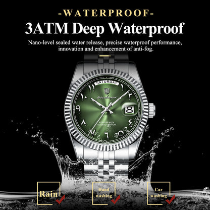 POEDAGAR Fashion High Quality Men Clock Waterproof Date Week Watch For Man Stainless Steel Luxury Quartz Men's Watches Reloj+Box