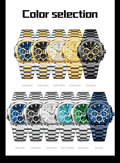 POEDAGAR Top High Quality Man Watch Luminous Waterproof Stainless Steel Men Clock Date Chronograph Quartz Business Men's Watches