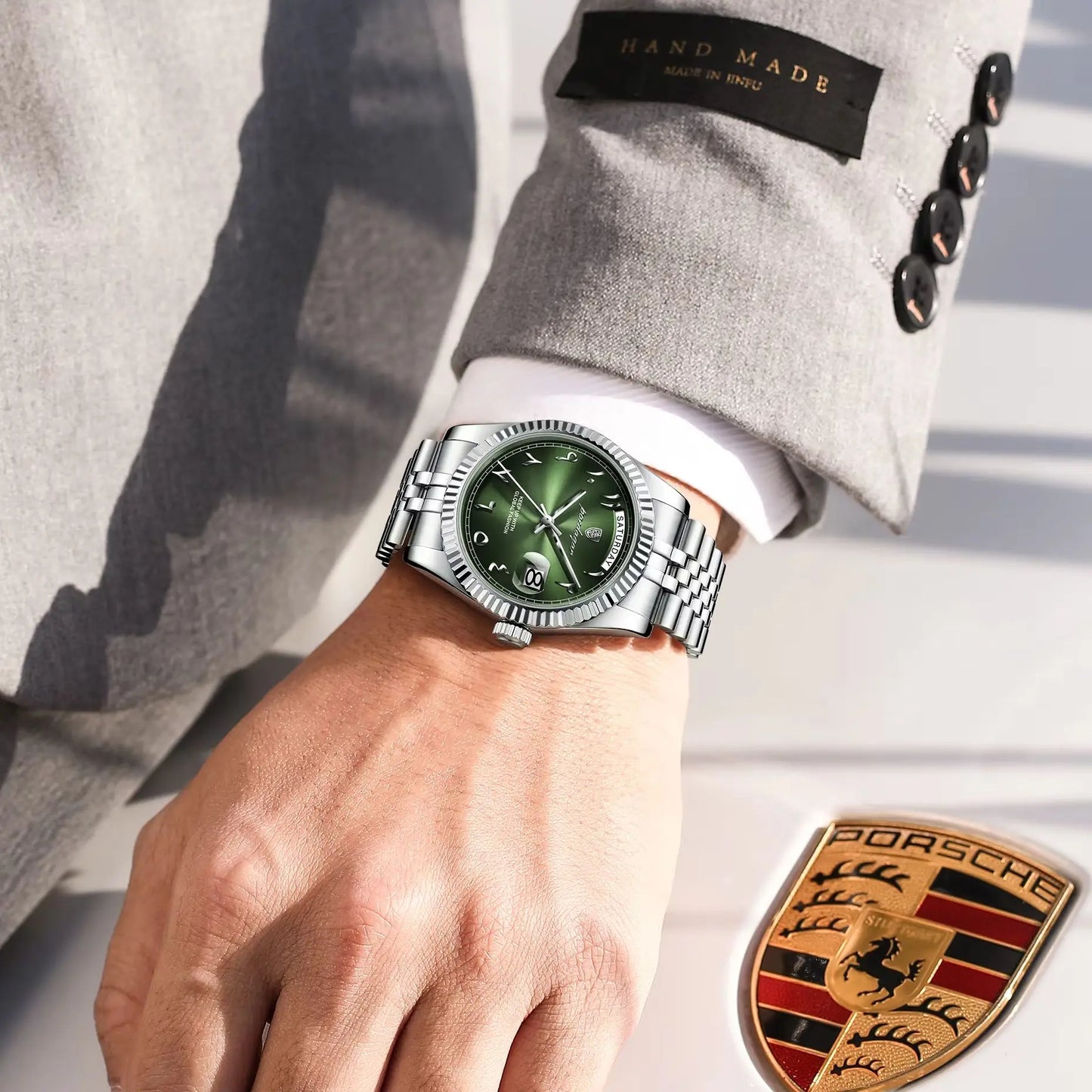 POEDAGAR Fashion High Quality Men Clock Waterproof Date Week Watch For Man Stainless Steel Luxury Quartz Men's Watches Reloj+Box