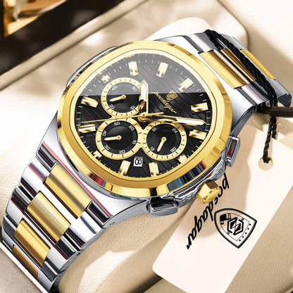POEDAGAR Top High Quality Man Watch Luminous Waterproof Stainless Steel Men Clock Date Chronograph Quartz Business Men's Watches