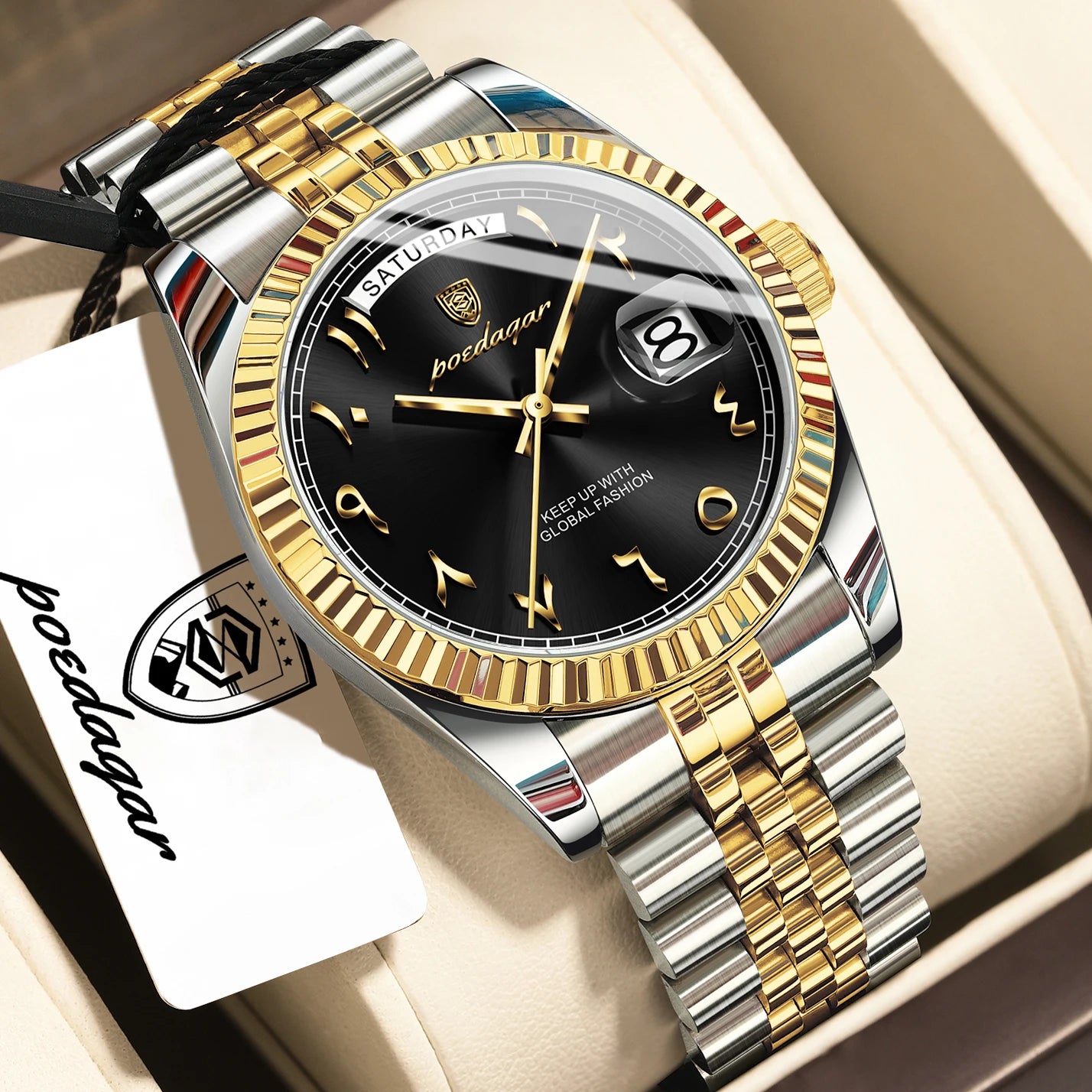 POEDAGAR Fashion High Quality Men Clock Waterproof Date Week Watch For Man Stainless Steel Luxury Quartz Men's Watches Reloj+Box