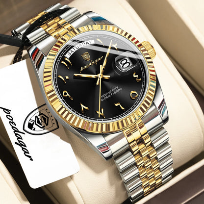 POEDAGAR Fashion High Quality Men Clock Waterproof Date Week Watch For Man Stainless Steel Luxury Quartz Men's Watches Reloj+Box