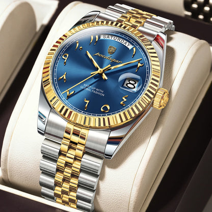 POEDAGAR Original Trendy Male Clock Waterproof Date Week Fashion Men's Watch Stainless Steel Luxury Quartz Watches For Men Reloj