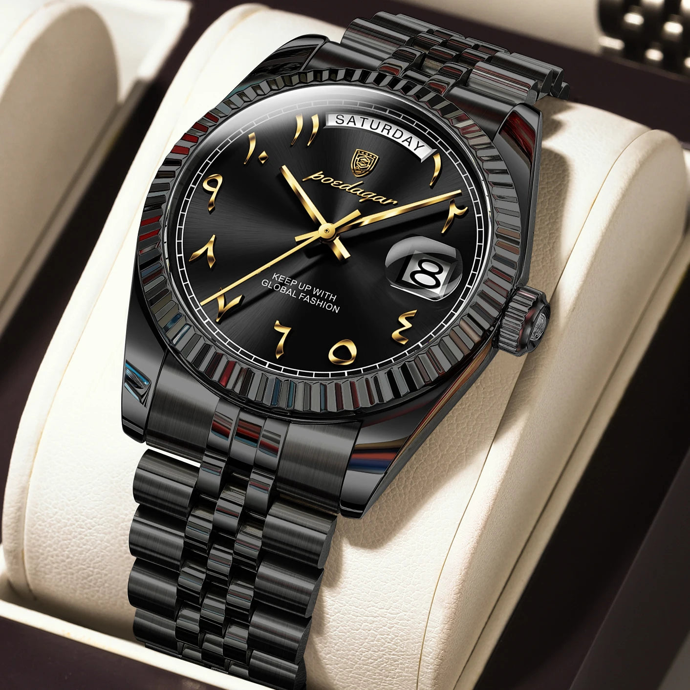 POEDAGAR Original Trendy Male Clock Waterproof Date Week Fashion Men's Watch Stainless Steel Luxury Quartz Watches For Men Reloj