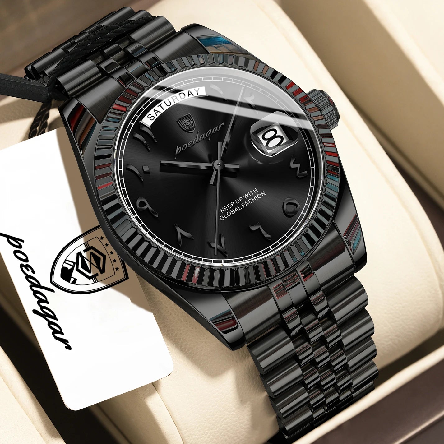 POEDAGAR Fashion High Quality Men Clock Waterproof Date Week Watch For Man Stainless Steel Luxury Quartz Men's Watches Reloj+Box