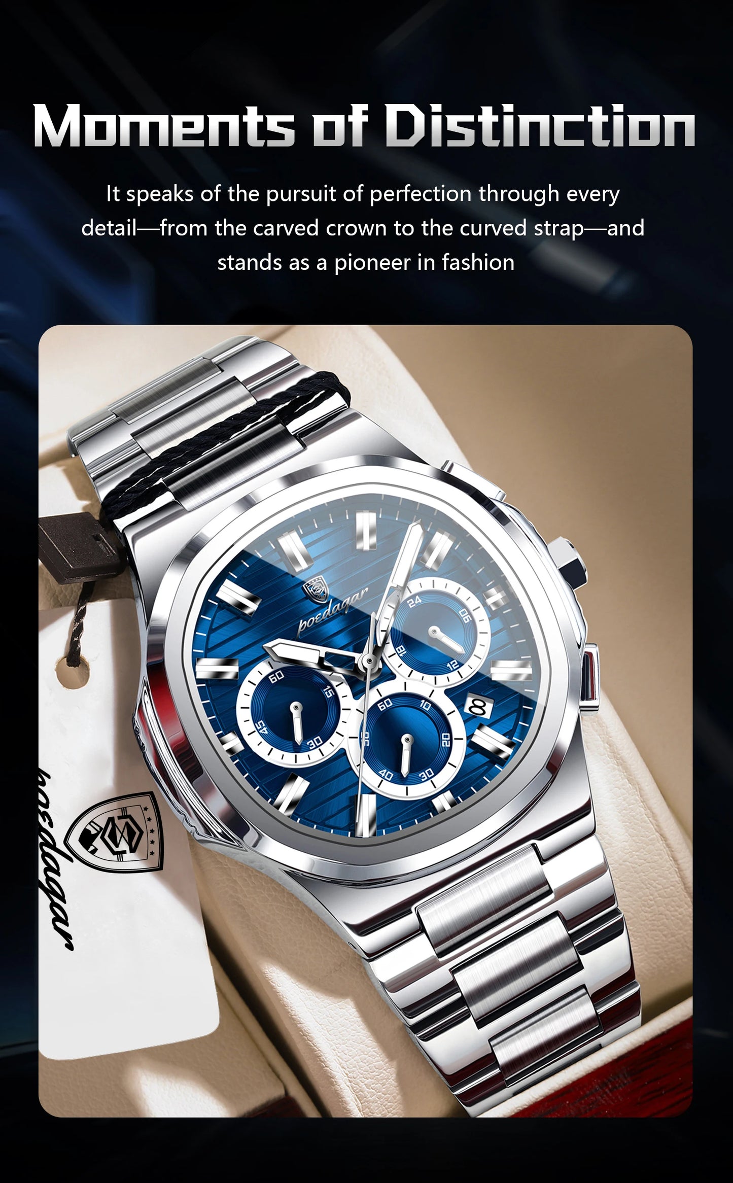 POEDAGAR Top High Quality Man Watch Luminous Waterproof Stainless Steel Men Clock Date Chronograph Quartz Business Men's Watches
